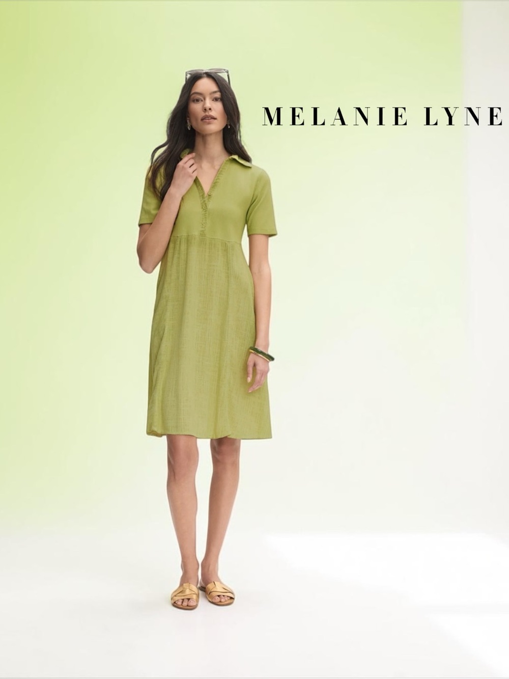 Melanie Lyne, Linen Blend Shirt Dress, Green, Size Medium, Stretch